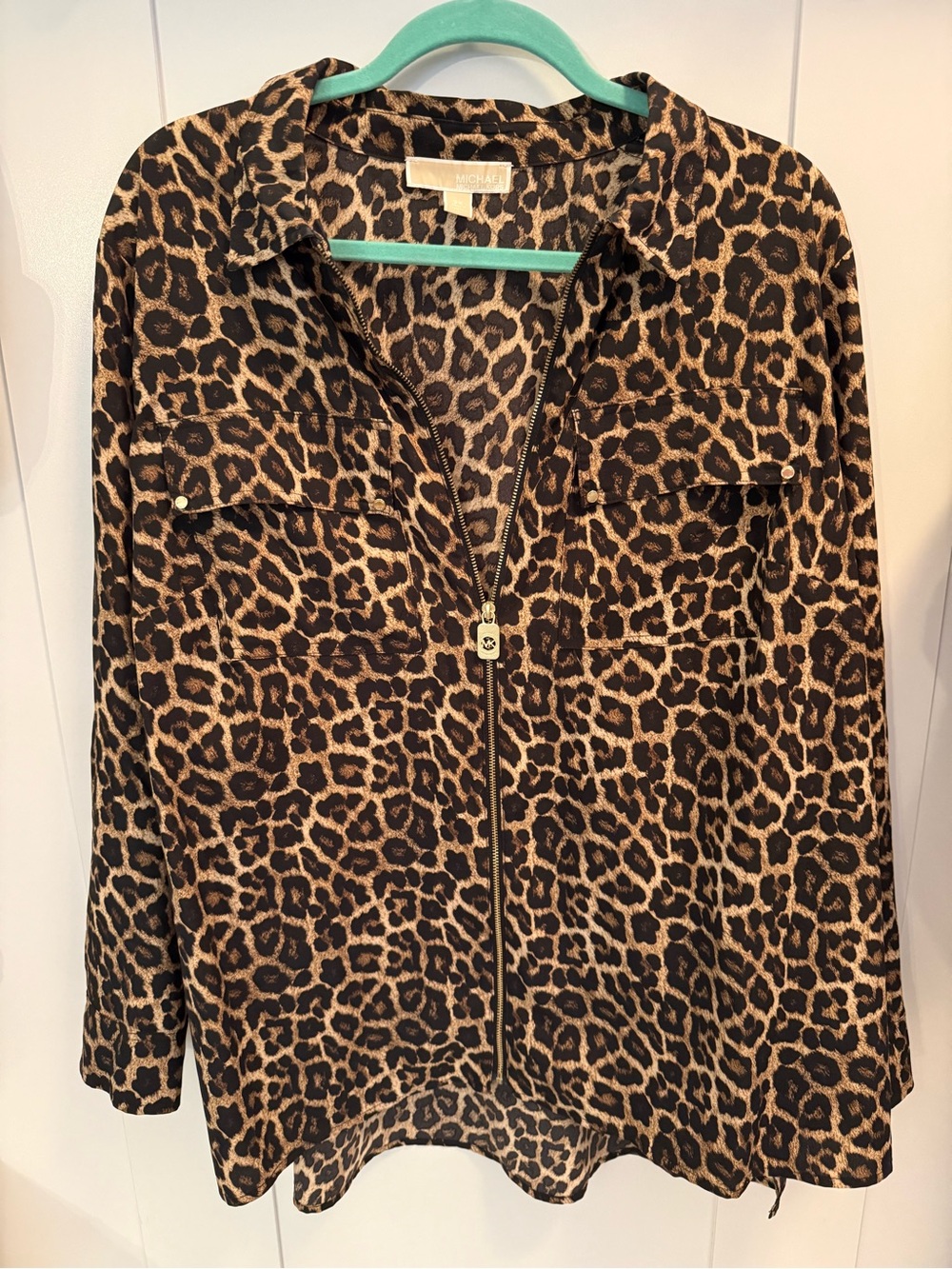 MICHAEL Michael Kors Leopard Print Zip-Front Jacket in Brown and Black